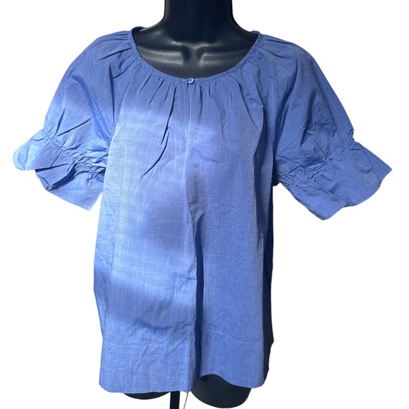 ANN TAYLOR Blue Blouse with One Front Button Closure & Detailed Sleeves - Picture 3 of 6